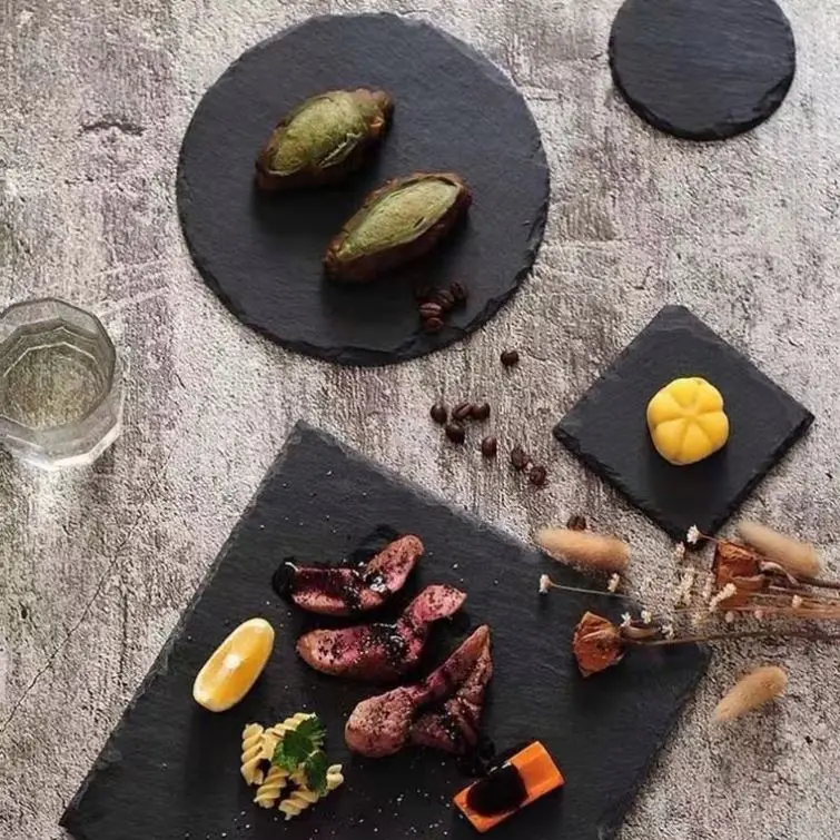 Wholesale rectangular natural black dinner slate plate with competitive price