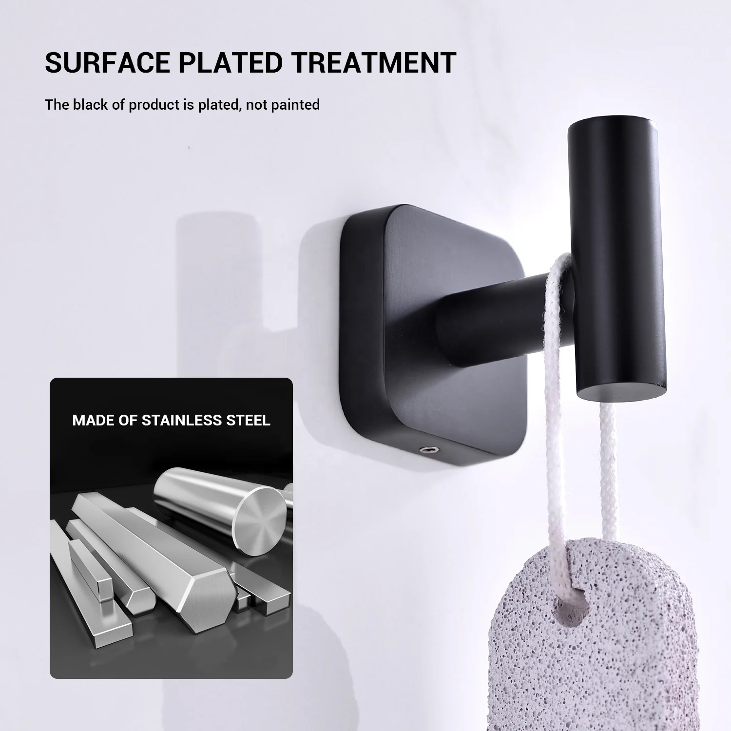 
Stainless Steel Wall Mounted Adhesive Bathroom Cubicle Coat Hook Rack 