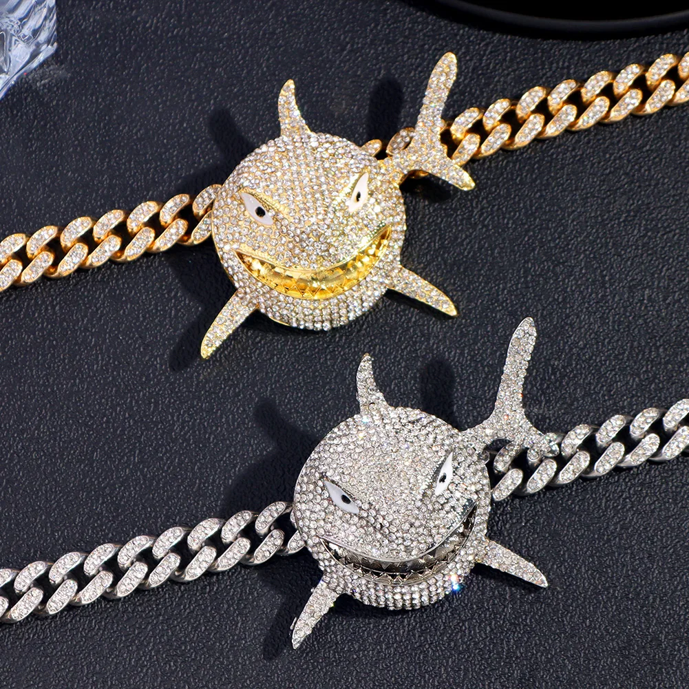 Hip Hop Cuban Chain Exaggerated Micro-inlaid Animal Necklace For Men Rapper Iced Out Large Shark Necklace