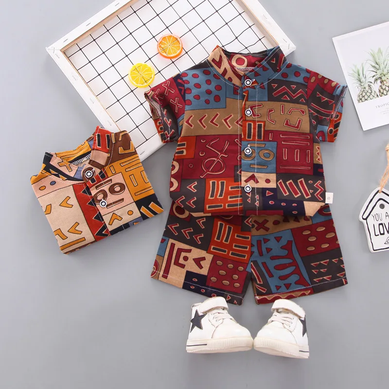 2021 Boys Suits Two-Piece Summer Casual Kids Outfit Clothing Set Geometric Dot Floral Printed Kids Baby Boy T-Shirt Shorts Sets