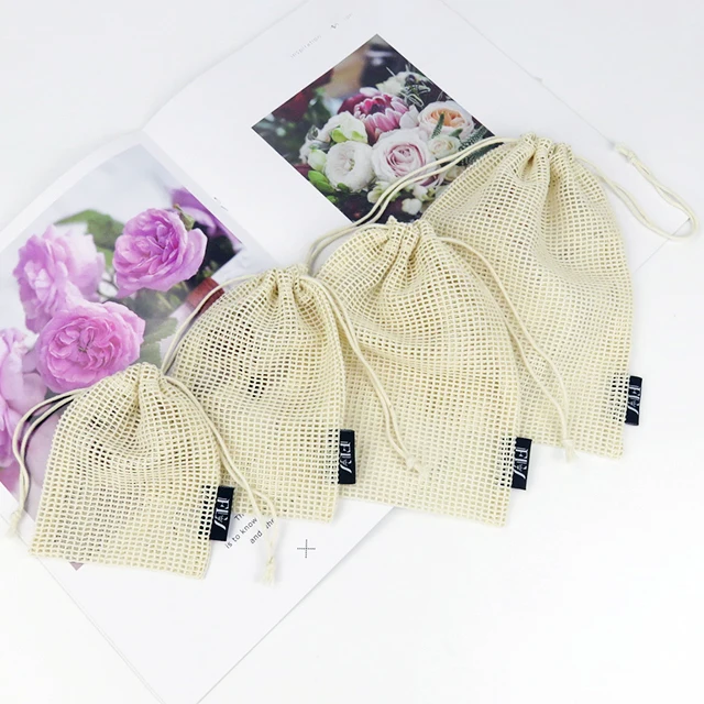Custom Logo 15*20Cm Small Drawstring Pouch Match Packing Eco Organic Cotton Mesh Bags