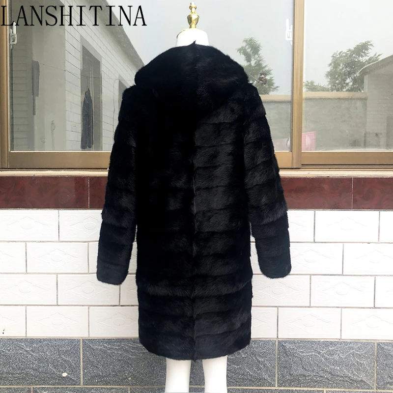 Fashion Women Black Long Luxury Full Pelt Warmer Women Real Mink Fur Coat for Winter