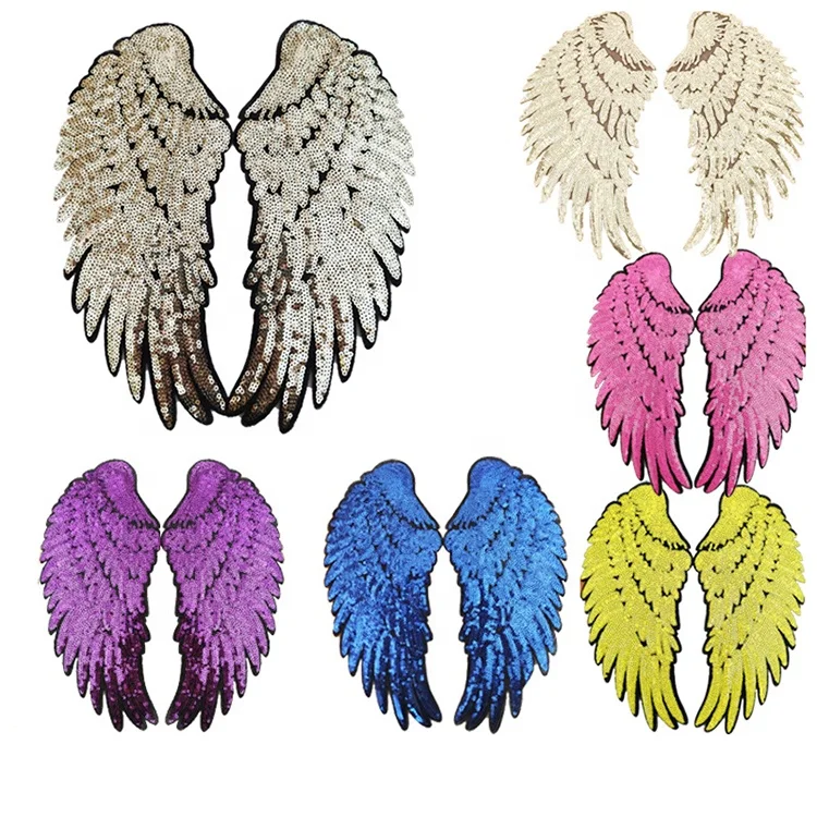 Shenglan High Quality Angel Wings Heat Transfer Heat Transfer Embroidery Sequin Patches For Clothing Jacket