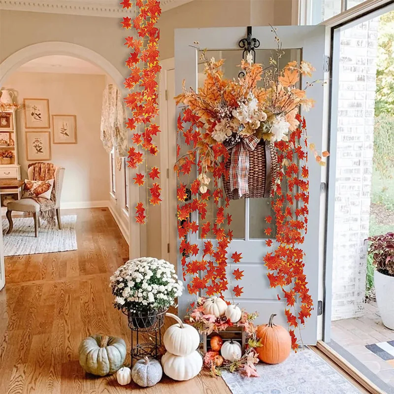 Artificial Flower 12 pcs artificial Autumn Maple rattan Garland artificial hanging vine Thanksgiving family ornamental flower