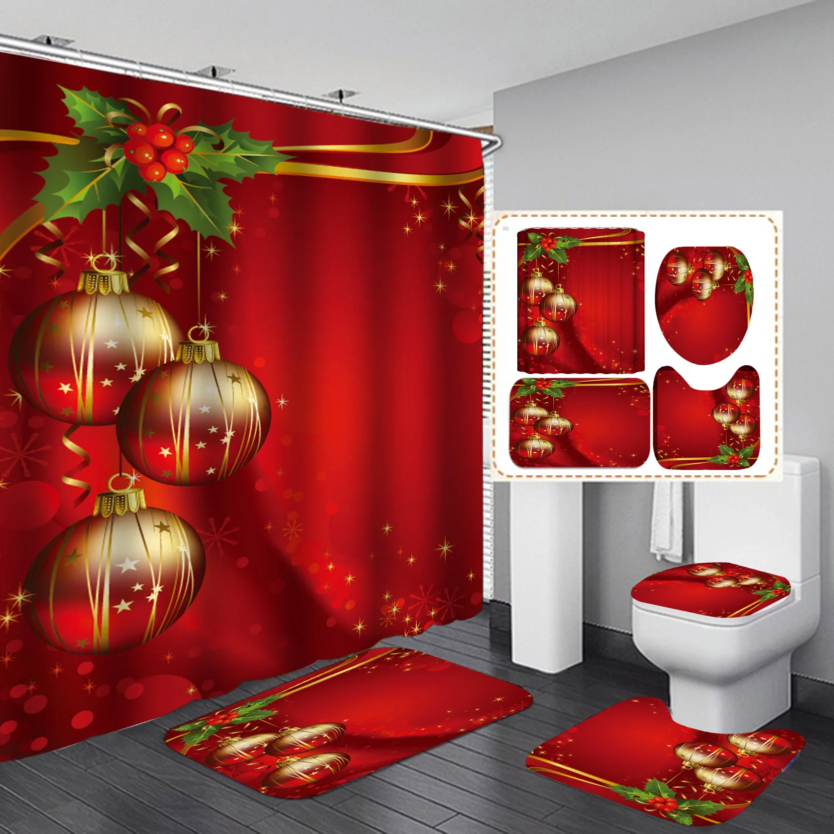 Merry Christmas Shower Curtain Christmas Home Decor Snowman Santa Claus Bathroom Curtain Polyester Fabric Waterproof Bath Screen