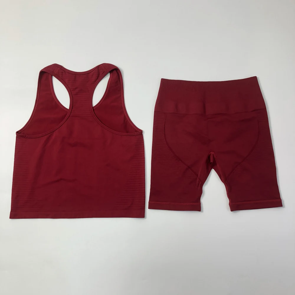 Custom fashion women seamless gym wear fitness set clothing high waist tummy control yoga shorts workout racerback singlet