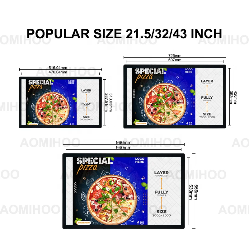 Hot Selling Wall Mount TFT Display Advertising Monitors Aluminum Indoor Narrow Edge Digital Signage Shop Window Screen Promotion