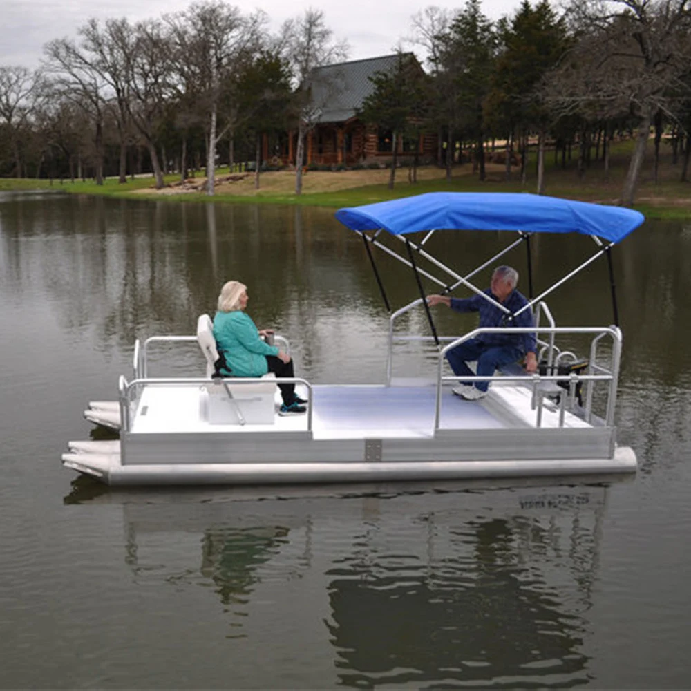 Kinocean 15ft Aluminum Pontoon Sport Yacht Electric Water Sport Boat Fishing Lake Leisure Outboard Engine Combo Outdoor Floating