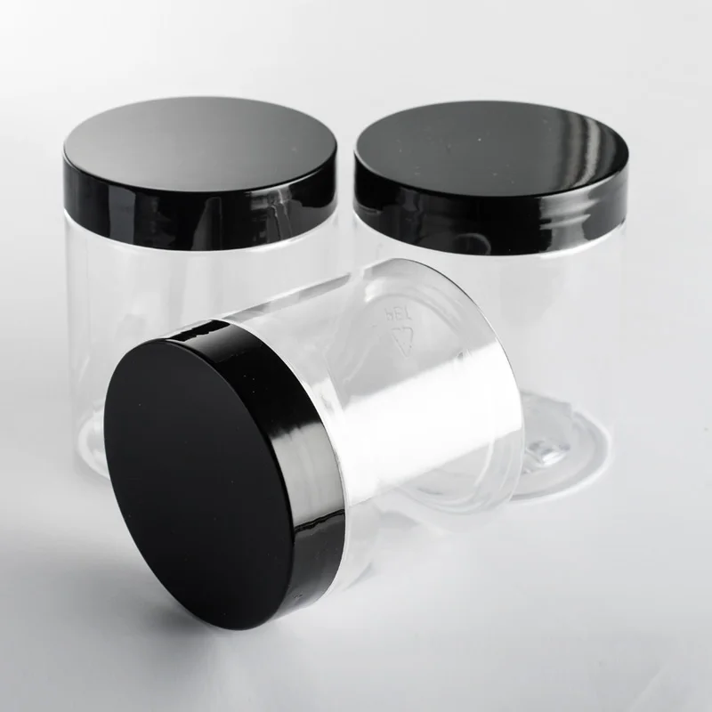Food Grade Peanut Butter Honey Jams Container 250ml 300ml 400ml 500ml PET Plastic Jar pots With black Screw Top Lid