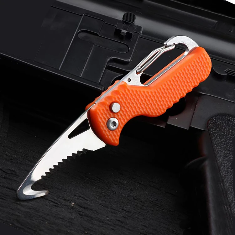 EDC Outdoor Fishing Hunting Camping Button Press Mini Small Hook Folding Carabiner Keychain Knife