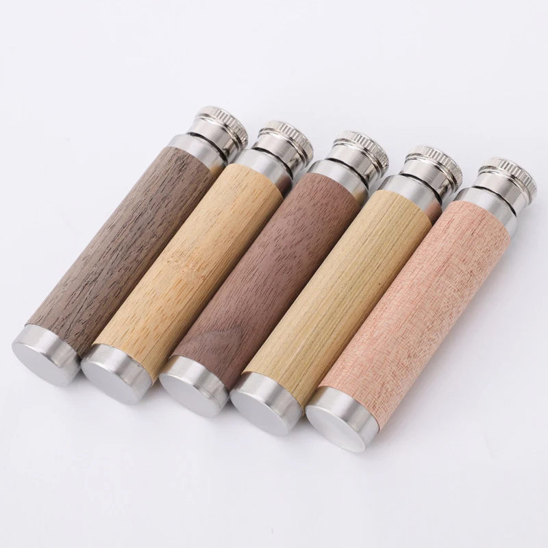 Laser engraved personalized flasks portable outdoor bamboo wooden flask polished stainless steel wine tube cigar tube bottle
