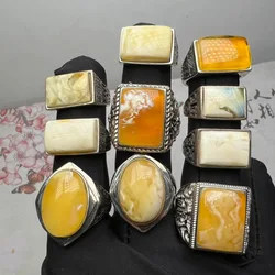 Amber jewelry Natural Baltic Russian amber stone polishing ring  inlay Golden white amber