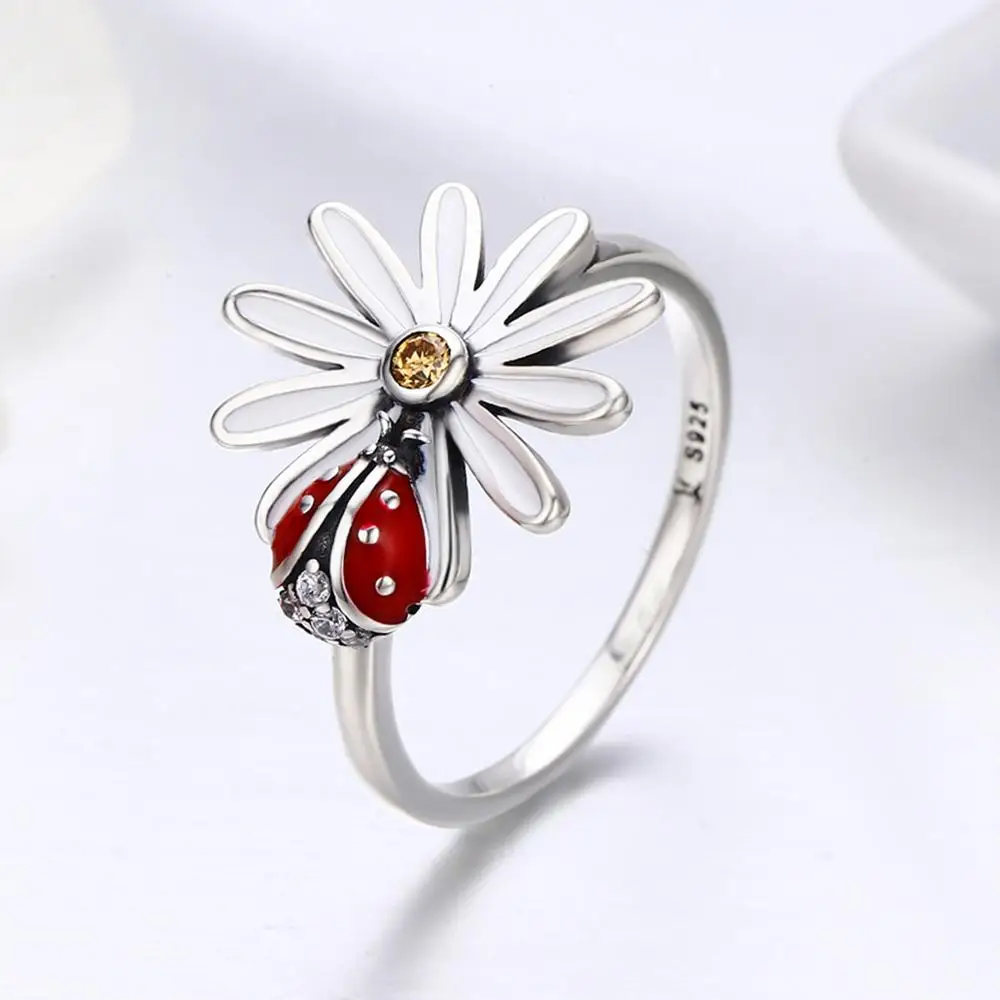 
best selling product wholesales Ladybird daisy design 925 Sterling silver daisy flower ring 