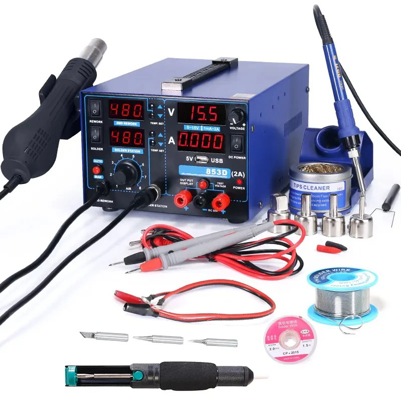 High Quality 3 In 1 Portable ESD Hot Air SMD Rework Soldering Station Professional Mobile Phone Welding Repair Soldering Station