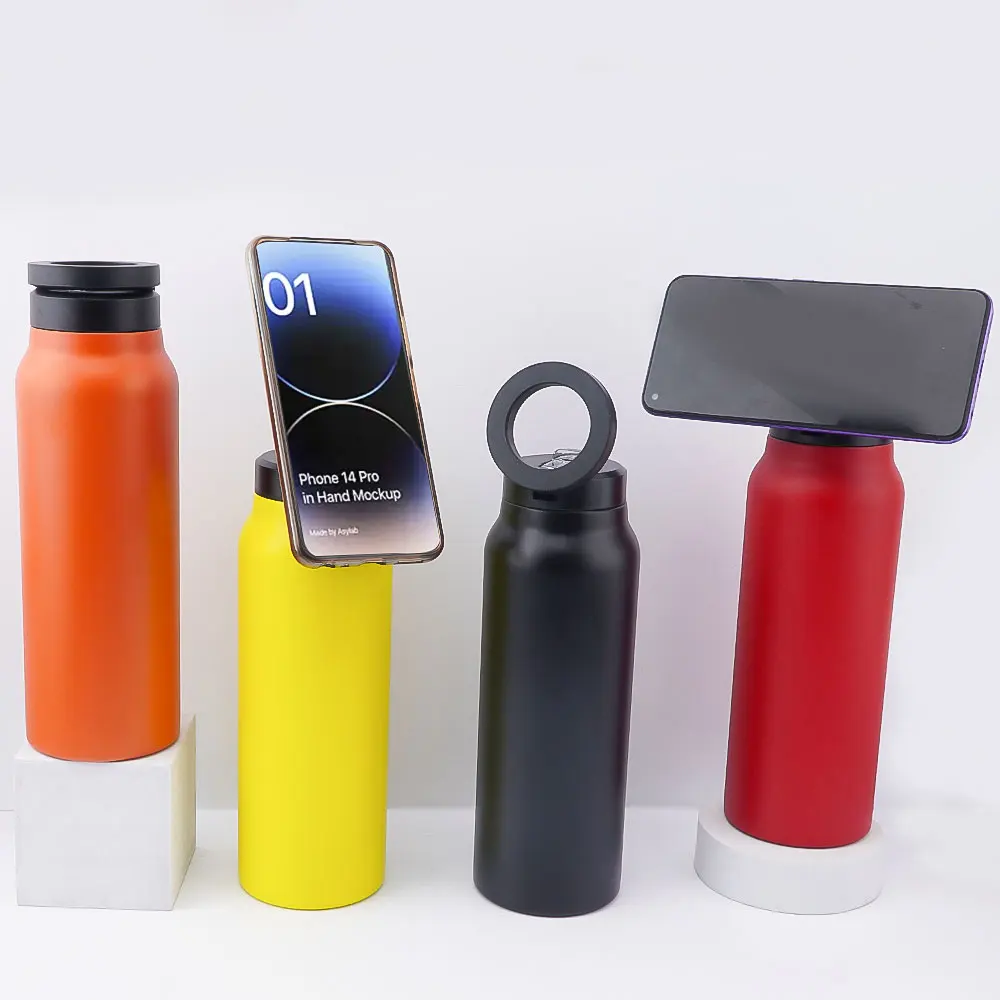 Magsafe Water Bottle 24OZ 710ml Double Wall Steel with Magnetic Ring Phone Holder Magnetic Lid Water Bottle for IPhone 15 14 13