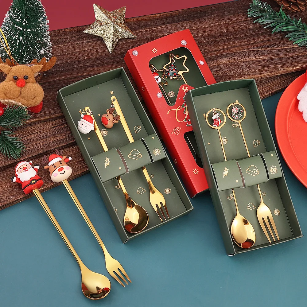 Christmas Spoon set Cute Christmas gift cutlery two-piece Santa doll dessert spoon set