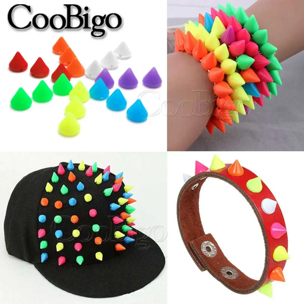 7,7*7,2 мм Пластиковые Красочные панковские шипы, заклепки, конусные бусины-гвоздики для браслетов, сумок, шляп, обуви, одежды, рукоделия, Швейные аксессуары