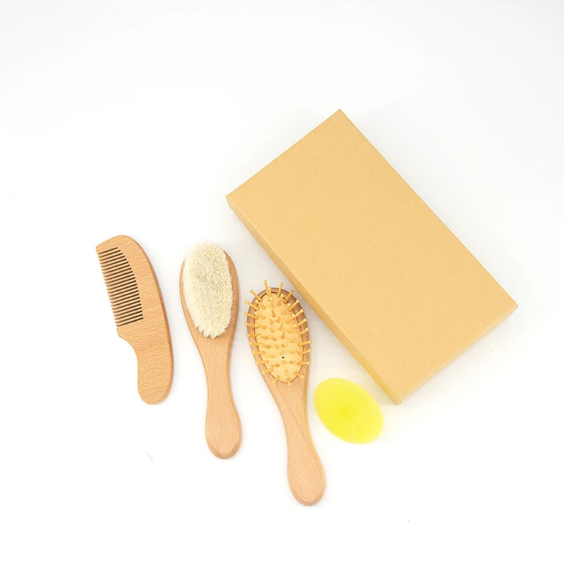 Baby Hair Brush and Comb Set Custom 3Pcs Eco-friendly Wooden Baby Hair Brush and Comb Set