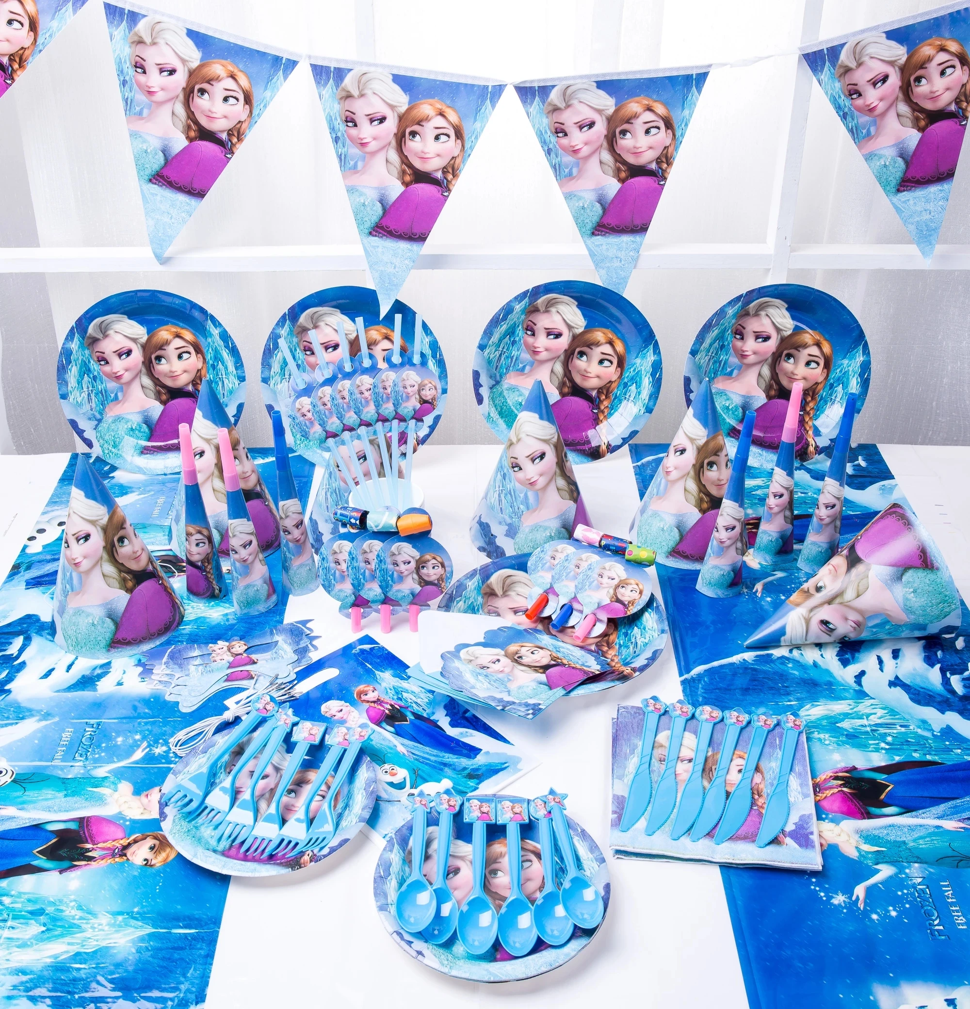 Ice Snow Theme Tableware Anna Elsa Princess Character For Kids Children Balloons Party Set
