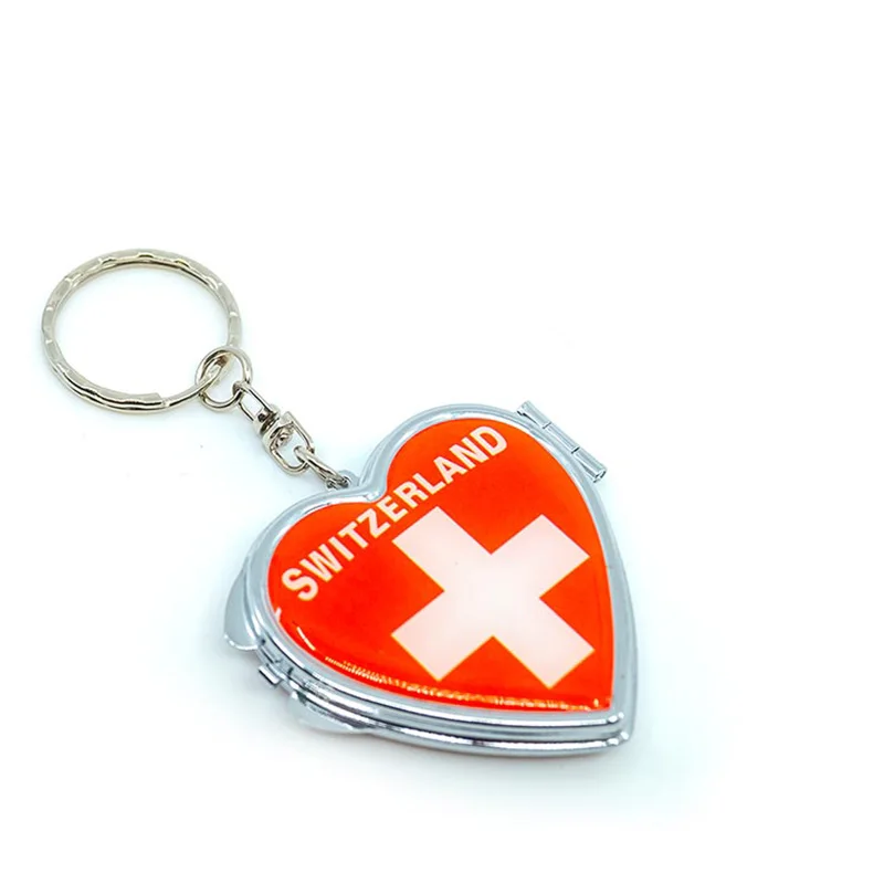 Metal Custom Double Sided Heart Circular Shape Mirror Key Chain Wholesale Compact Mirror Keychain