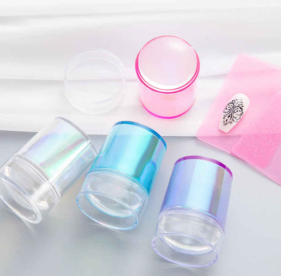 Amazon Hot Sale Silicone Jelly French Manicure Stamper Set Nail Art Stamping Polish Print with Cover Stencil Transfer Tool 3.1cm