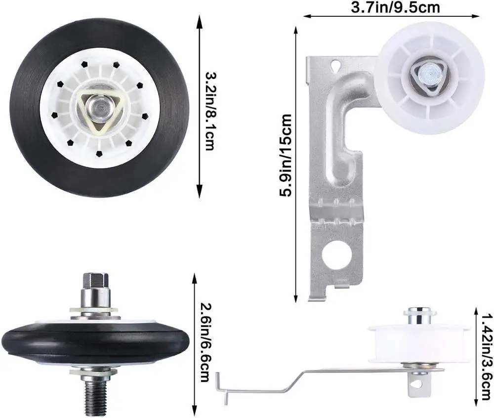 (Pack of 4) 4581EL2002C Dryer Drum Roller Assembly, 4400EL2001A Dryer Belt and 4561EL3002A Dryer Motor Idler Pulley with Spring