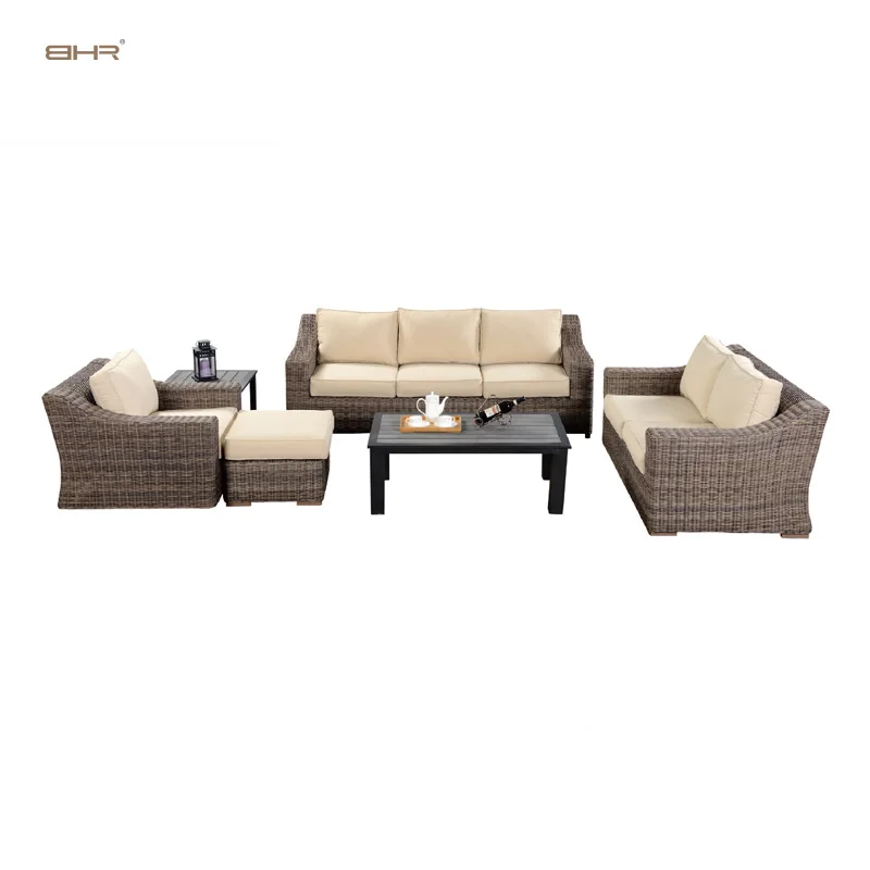 BHR Customized Leisure Patio Conversation Set Wicker Woven Garden Set PE Rattan Sofa Set