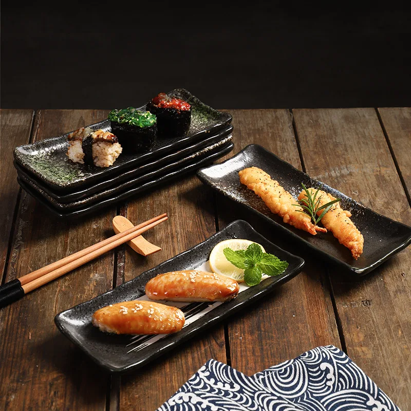 Japanese Style Rectangle Long Size Restaurant Dinning Porcelain Ceramic Dinner Sushi Plate Sets