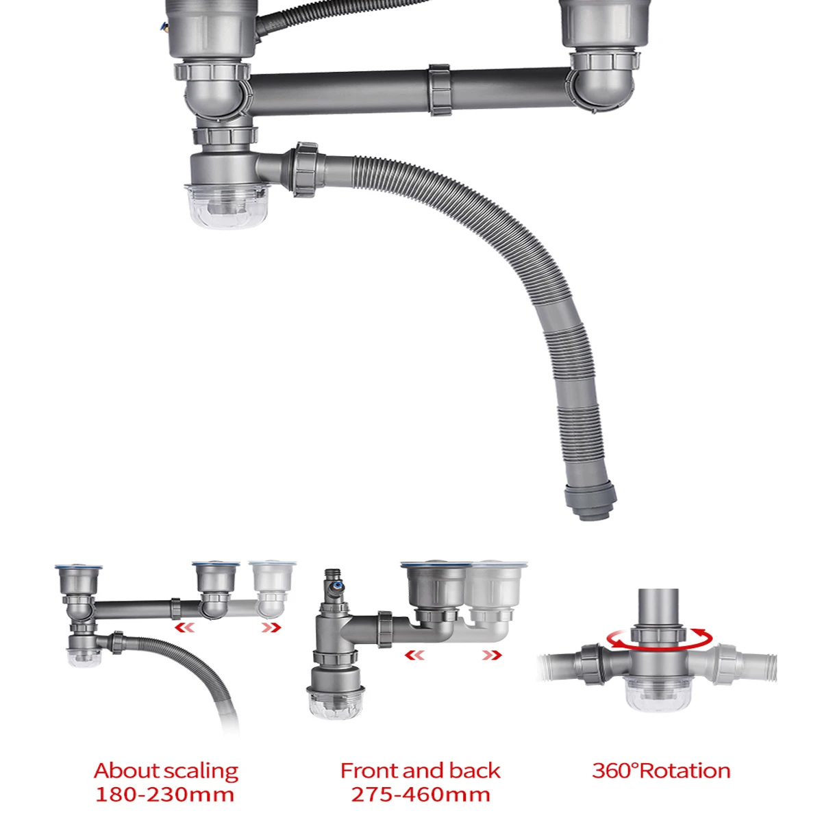 Горячая Распродажа кухонный расширяемый трубчатый сливной комплект двойная чаша сливная труба раковины с адаптером