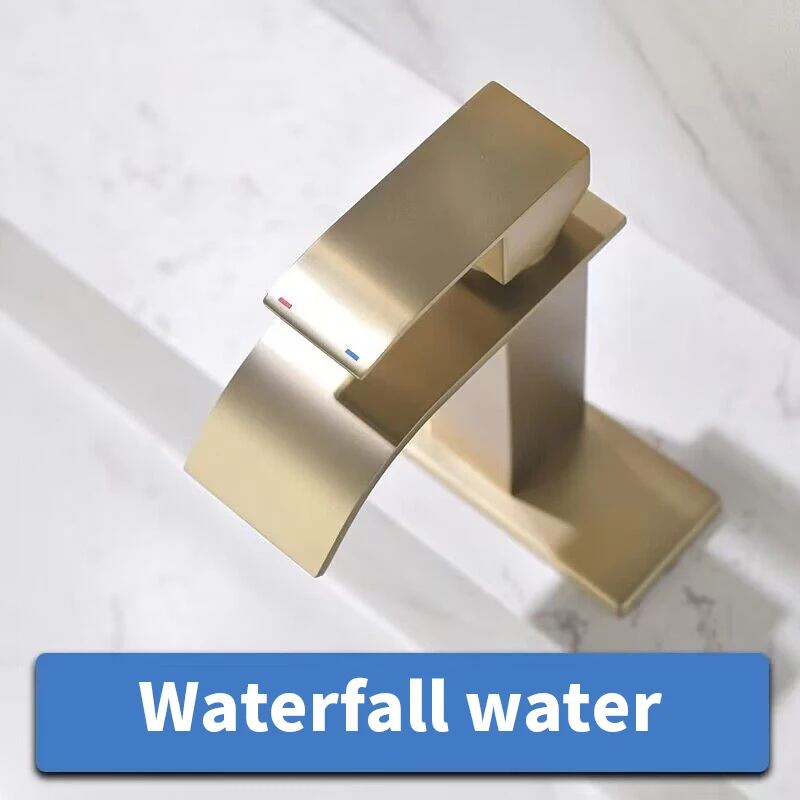 Stainless Steel Waterfall Bathroom Basin Faucet Cold Hot Mixer Crane Sink Tap Square Bathroom Faucet with cover Plate