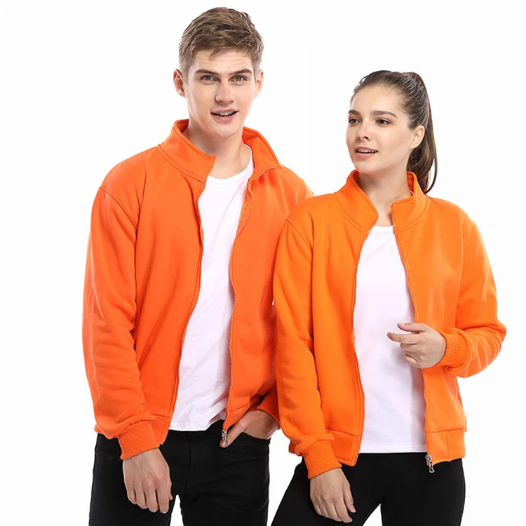 Manufacturer 100% Cotton Stand Collar Zip Up Hoodie Sweatshirt With Long Sleeve Hoodies