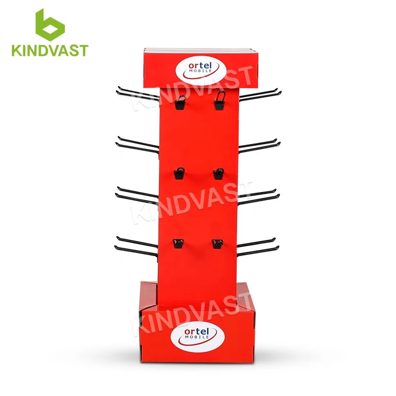 Retail Cardboard Paper Rotating Hook Display Stand For Electronics