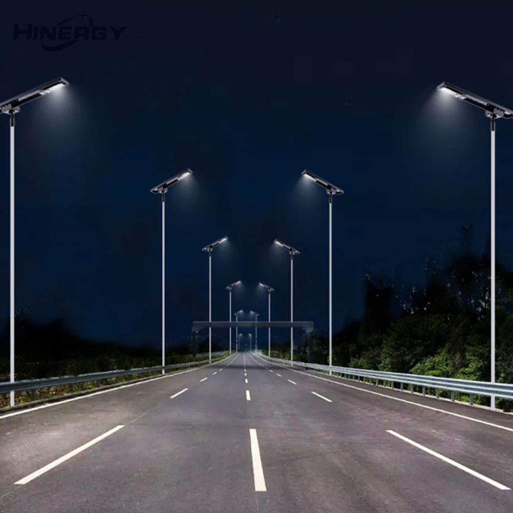 Hinergy Bifacial Solar Panel Powered All In One Led Solar Street Light 50w 80w 100w 120w