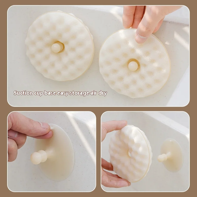 Home Kitchen Cleaning Double-Sided Dishwashing Brush Suction Cup PU Stereo Honeycomb Loofah Rag Wholesale Price Wipe Cloth Mesh