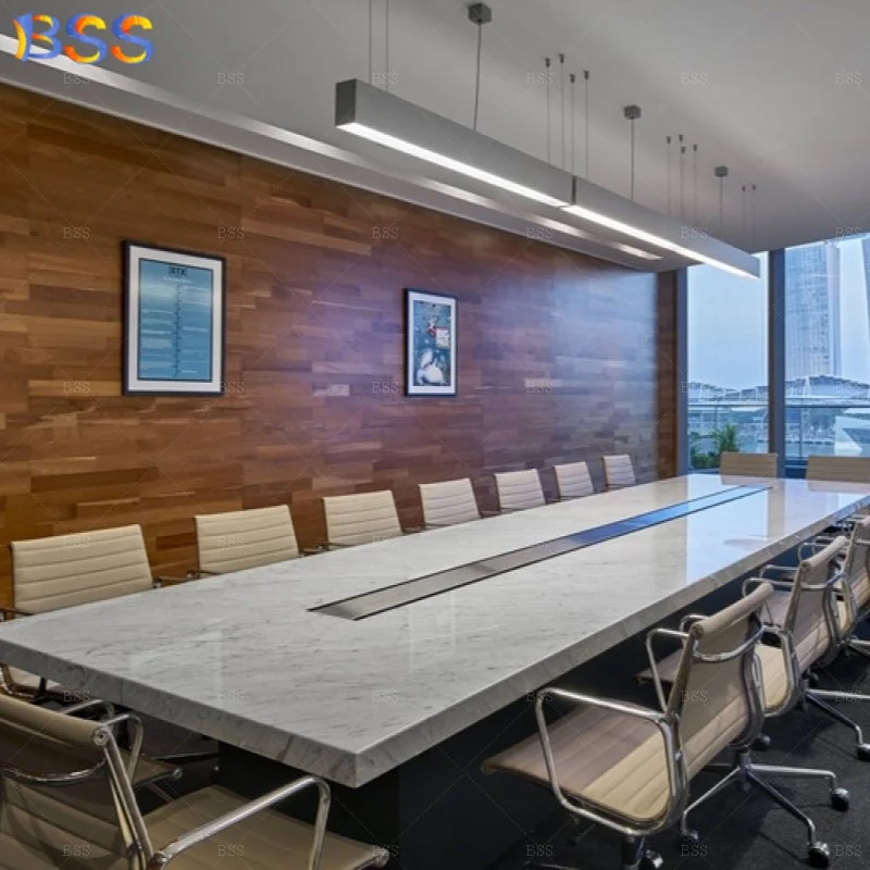 Italy Style Elegant High Quality Rectangular Shape 14ft Long 12 Chairs Large Office Marble Boardroom Desk