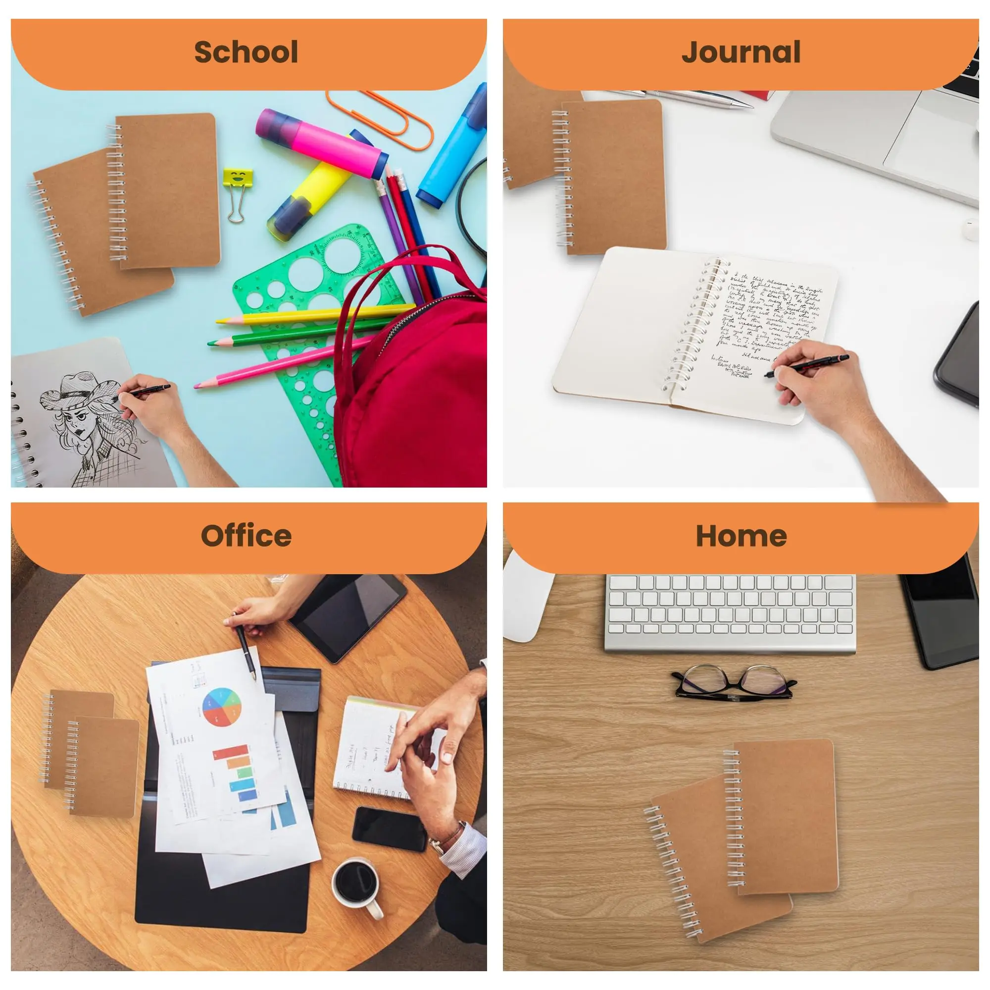 Wholesale Customized Spiral  Kraftpaper Covered Notebook Small Pocket Size Notebooks for Writing Drawing Note Taking