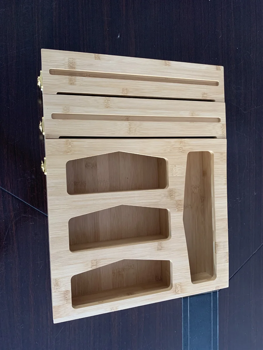 Bamboo Ziplock Food Bag Storage Organizer Plastic Wrap Dispenser with Cutter for Gallon Snack Quart Sandwich Bag Cling Film