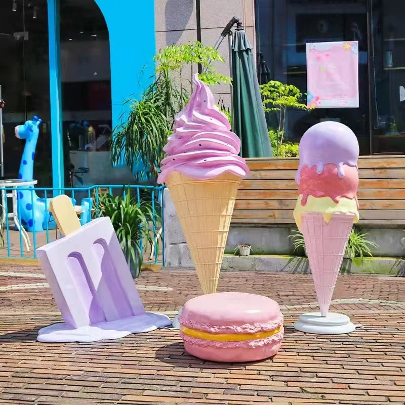Shopping mall dessert shop ice cream shape fiber sculpture decoration fiberglass ice cream cone model sculpture