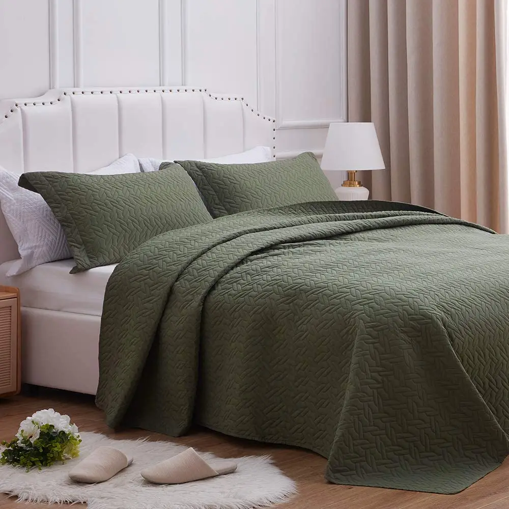 Olive Green Chain Pattern Bedspread Soft Lightweight Microfiber Coverlet, Luxurious Warm quilt set