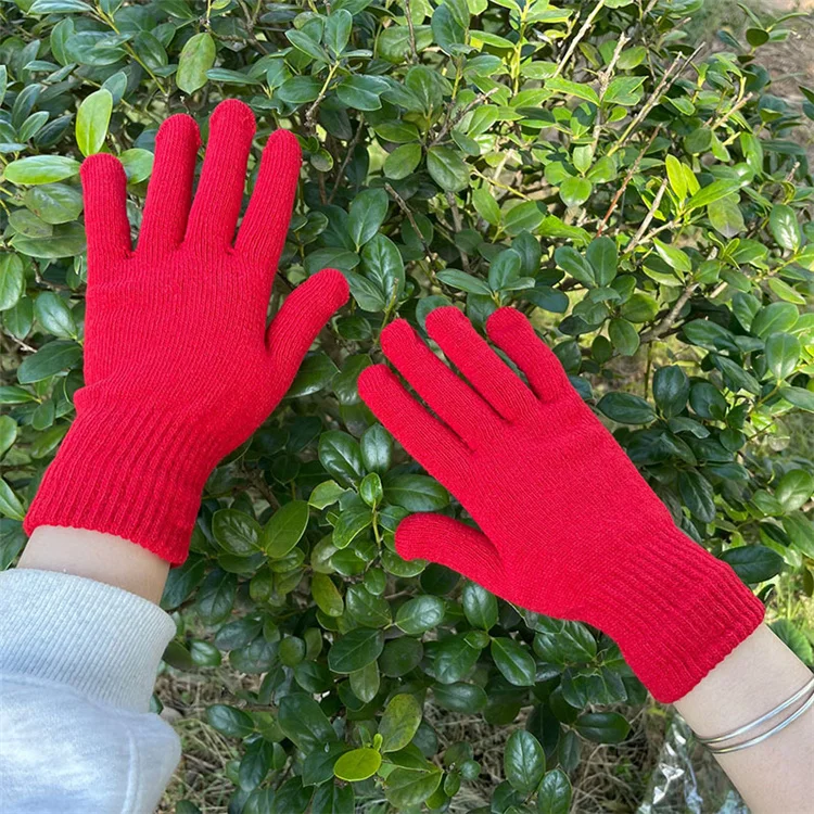 Solid Color Winter Gloves Knit Hot Warm Mittens