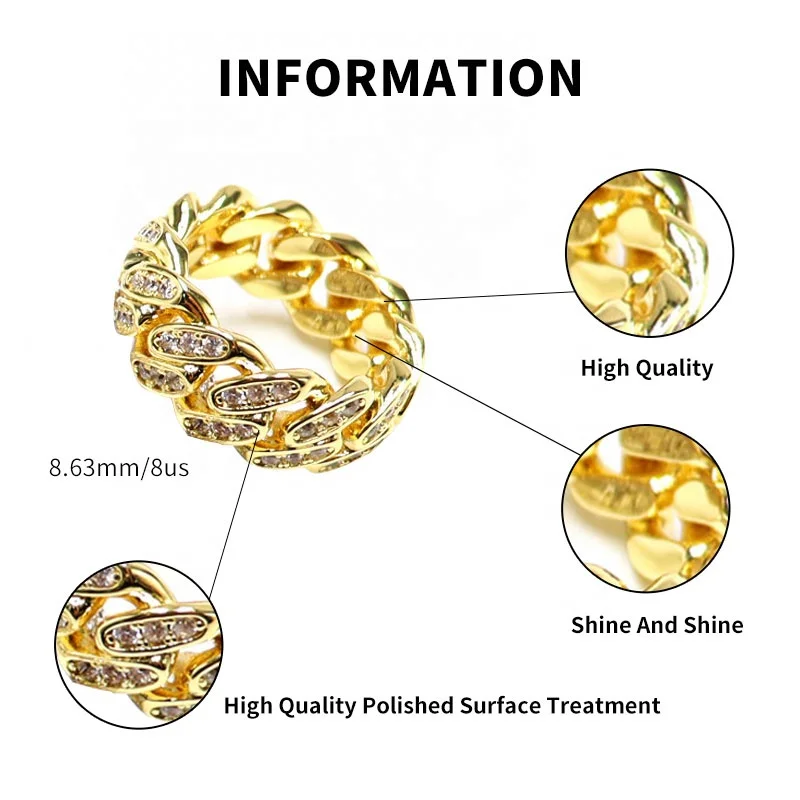 Wholesale Fashion  Brass Zirconia Filled Ring Cheap Hip Hop Ring Jewelry Zircon Diamond Men Ring For Woman Men