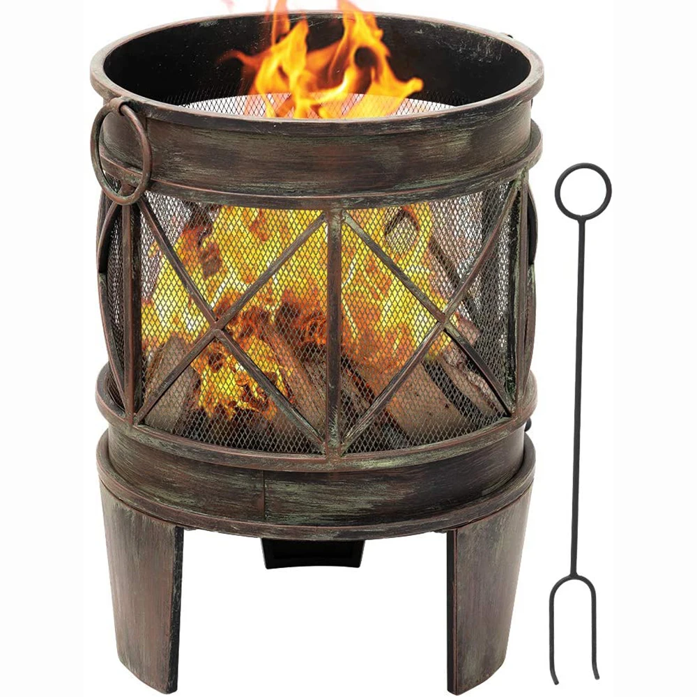 Outdoor Fire Pit for Garden 23Inch Bowl with Spark Screen and Poker Large Deep Rustproof Brazier Wood Burning Basket Portable