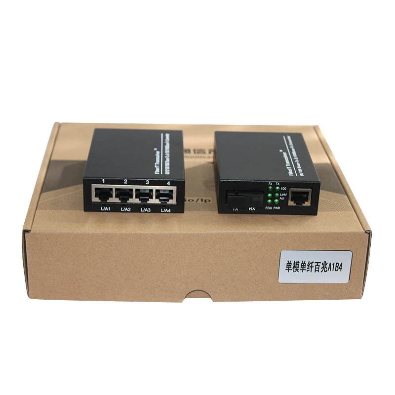 
Single mode single fiber 100m a1b4 photoelectrical converter, 4 Ethernet port photoelectric converter 