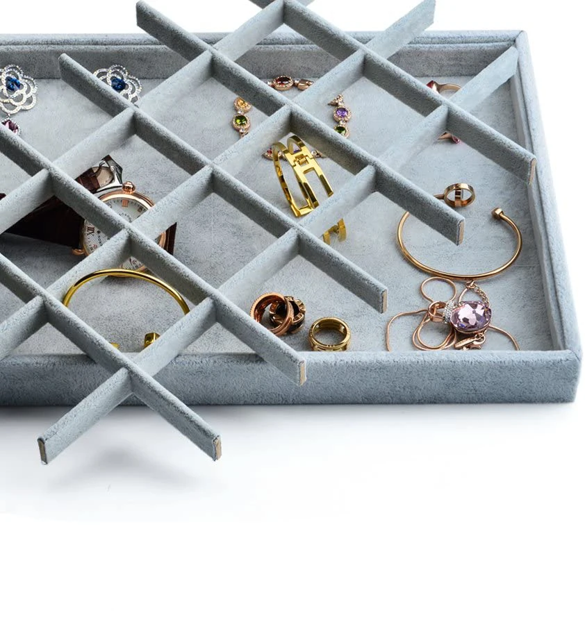 24 Grid Grey Stackable jewellery Organiser Box Velvet jewelry display trays