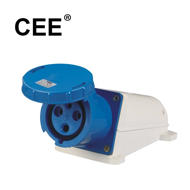 CEE 63A 220-250V IP67 3 pins 2P+E Blue  industrial electric plug and wall mounted socket