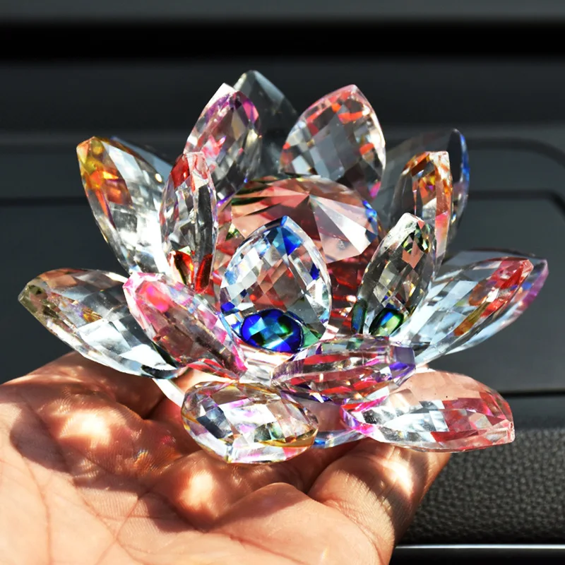 Wholesale Crystal Flower 60/80/100mm Crystal Lotus Glass Lotus Fengshui Crafts Ornament Paperweight Decoration