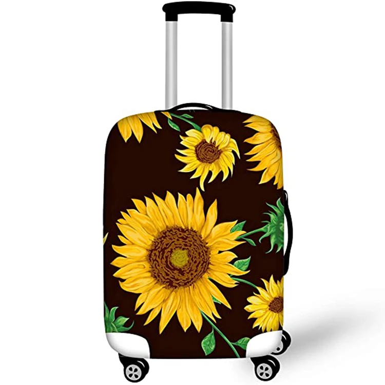 Travel Luggage Suitcase Protective Sunflower Cover,Sublimation Blank White Yellow Floral Luggage Covers/