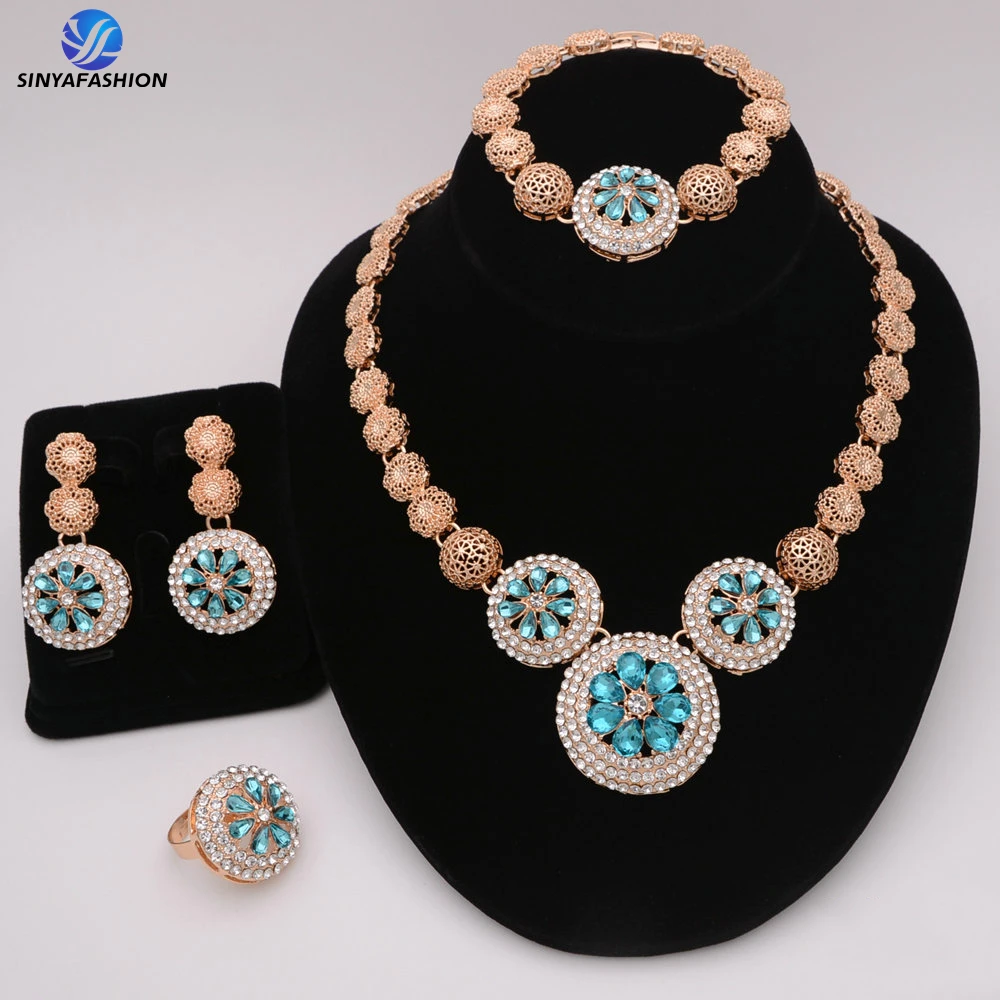 Sinya Hot Selling Luxury Bridal Jewelry Set Italian Necklace Bracelet Earring Ring Women Four Jewelry Sets