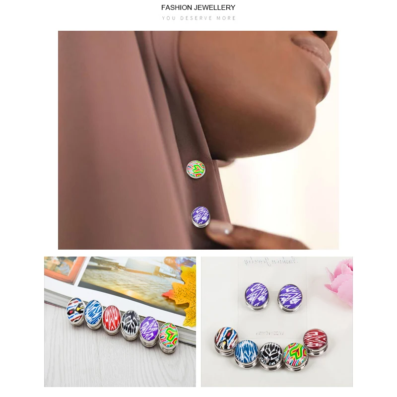 Magnetic No-sang Hijab Brooch Pins Glass Clothing Button Brooch Designs Muslim Hijab  Scarf Pins