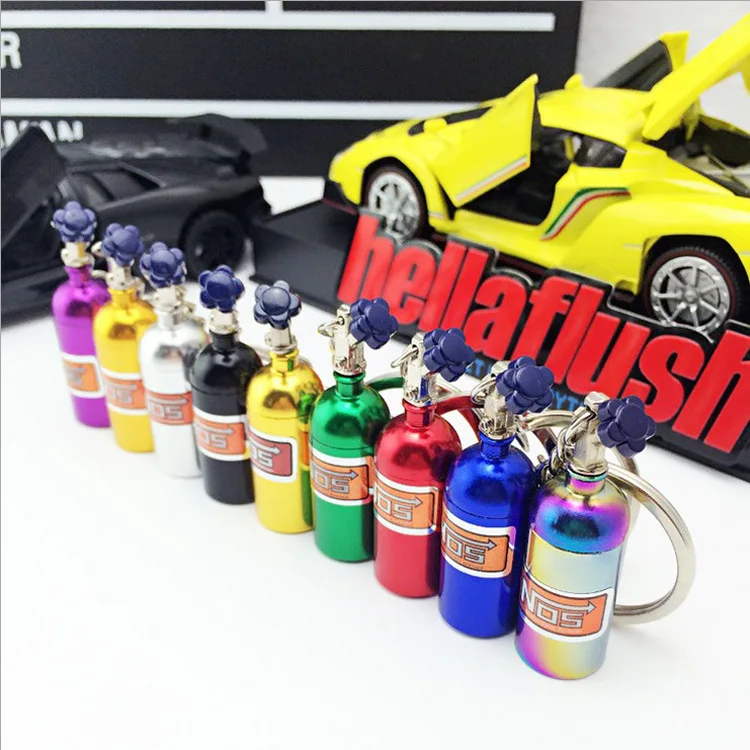 Hot selling nitrogen bottle keychain can be customized creative metal turbo cartoon NOS auto parts metal keychain